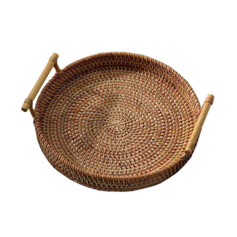 Rattan Handwoven Round High Wall Severing Food Storage Tray