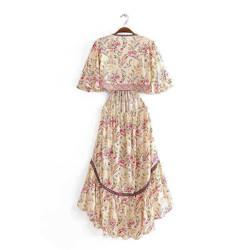 Vintage Chic Floral Print Rayon Bohemian Maxi Dress