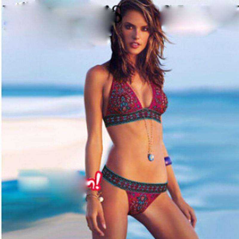 Women New Summer Sexy Ethnic Print Push-up Bandage Swimsuit Bikini Set