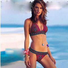 Women New Summer Sexy Ethnic Print Push-up Bandage Swimsuit Bikini Set