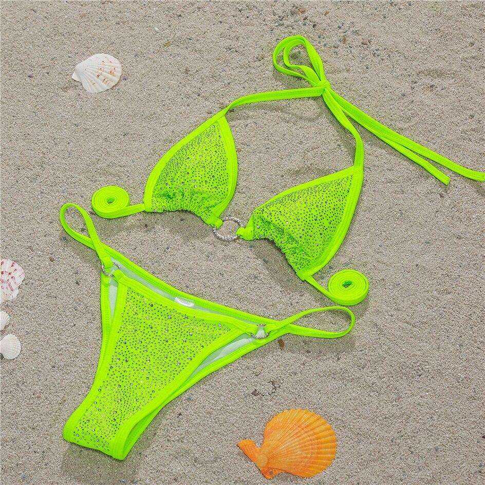 Sexy Micro Diamond Thong Bikini Swimsuit Set