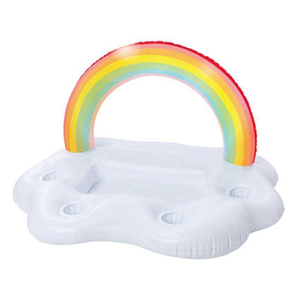 Summer Inflatable Pool Raft Float Bucket Rainbow Cloud Cup & Food Plate Holder