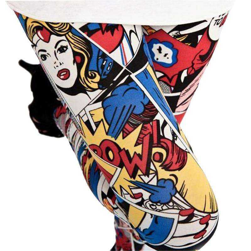 Women Comic Cartoon Printed  High Stretch Punk Rock Leggings