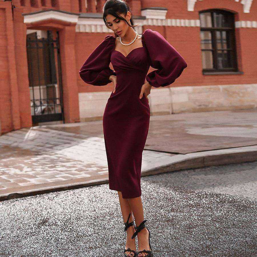 2021 Elegant Women V Neck Off Shoulder Bodycon Dress