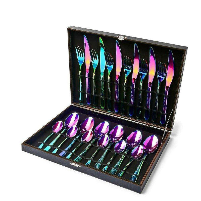 24PCS Tableware Flatware Non-fading Cutlery Stainless Steel Rainbow Sets