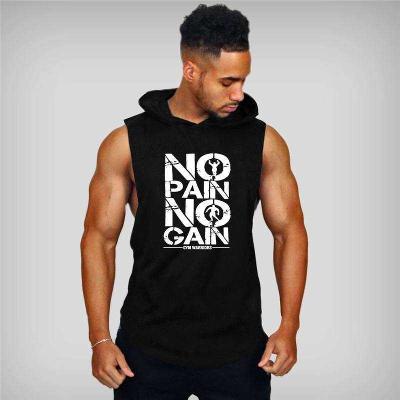Men's Brand Gyms Clothing Bodybuilding Hooded Cotton Sleeveless Tank Top