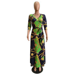 Women's Sexy V-Neck Seven-Sleeve Polyester Dress