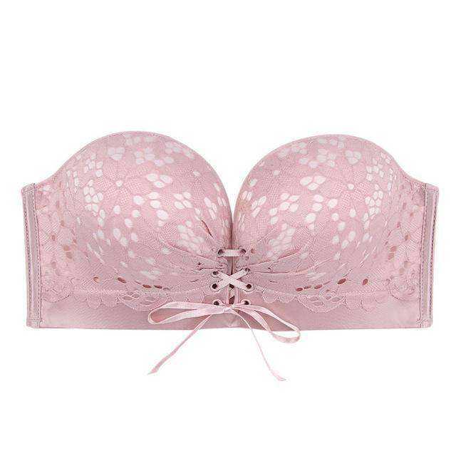 Women Floral Seamless Lace Strapless Push Up Bra Invisible Wireless Lingerie Underwear