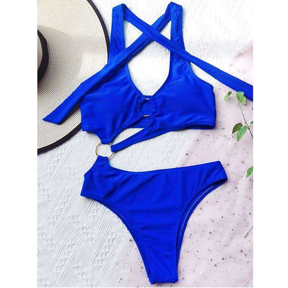 2021 Sexy Hollow One Piece Swimsuit Bandage Push Up High Waist Monokini Swimwear