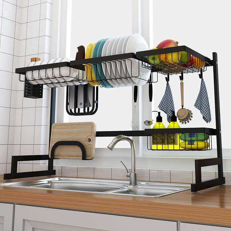 Stainless steel 65 / 85cm black U-shaped kitchen dish rack holder storage