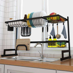 Stainless steel 65 / 85cm black U-shaped kitchen dish rack holder storage