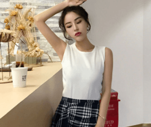 Women Skinny Tees O-Neck Casual Sleeveless