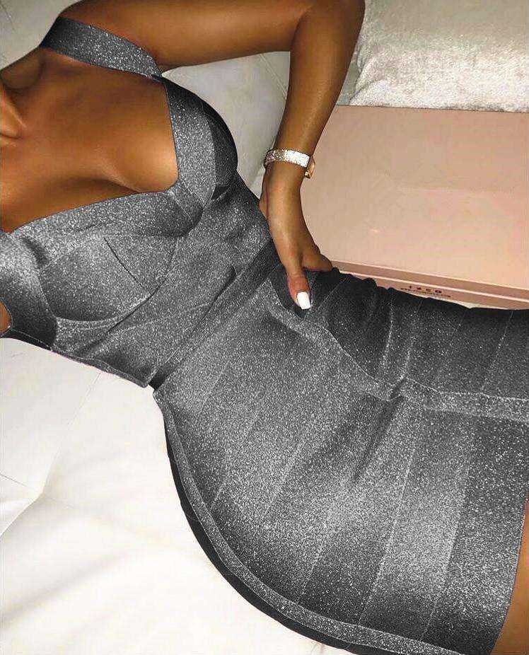 Sexy V Neck Backless Shining Bandage Party Dress