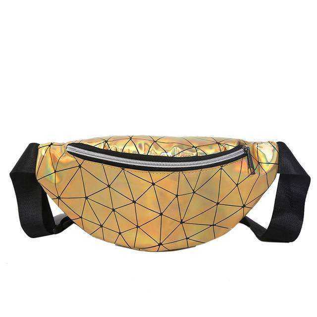 Holographic Waist Belt Bag Women Pink Silver Fanny Geometric Pack