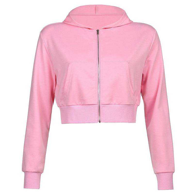 Autumn Fashion Longslive Women Zip Up Hoodies Cropped Sweatshirt