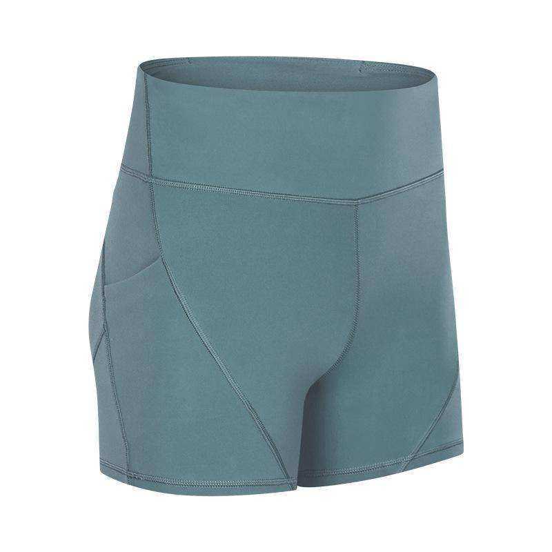 High Waisted Smooth Anti-sweat Plain Athletic Yoga Shorts with Two Side Pocket