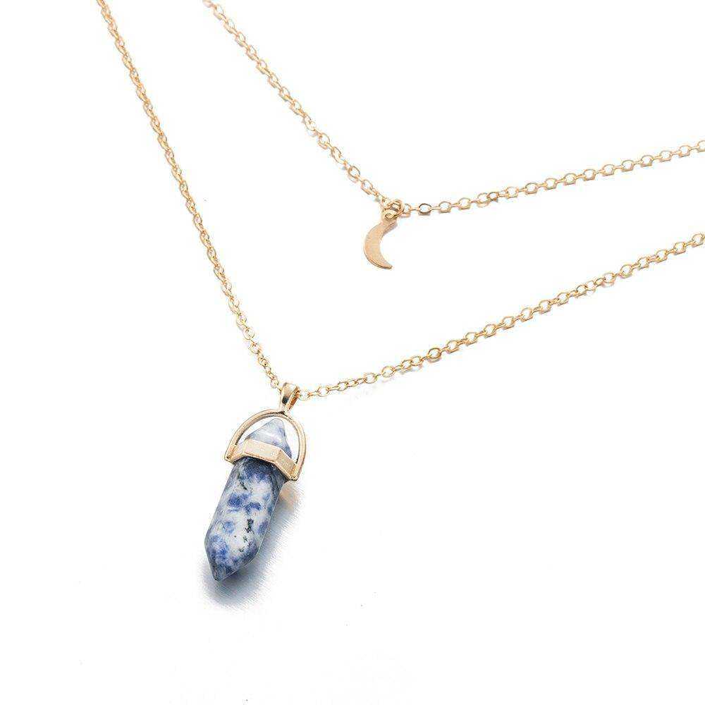 Natural Stone Moon Choker Gold Color Crystal Pendant Necklace