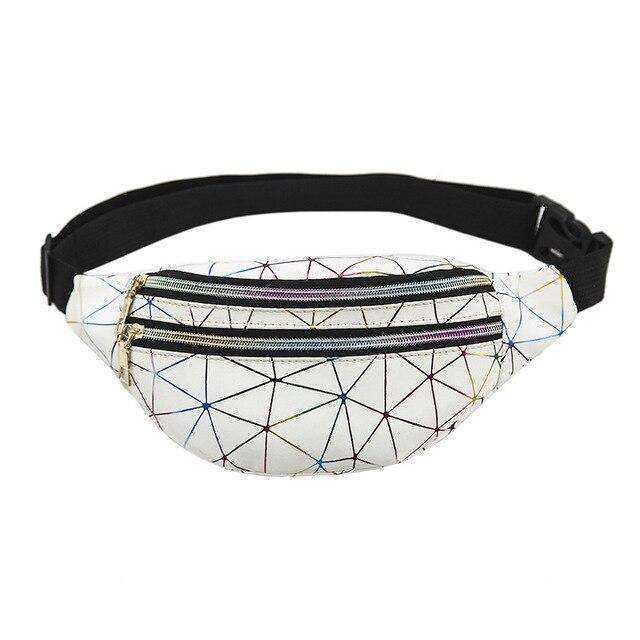 Holographic Waist Belt Bag Women Pink Silver Fanny Geometric Pack