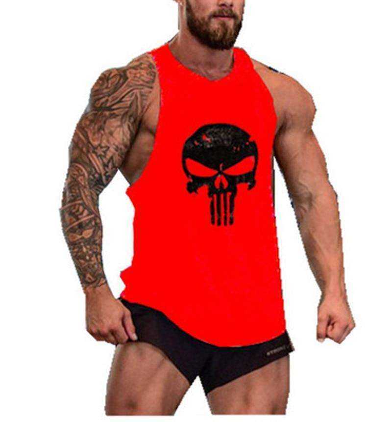 Men Undershirt Skull Bodybuilding Fitness Stringer Tank Tops
