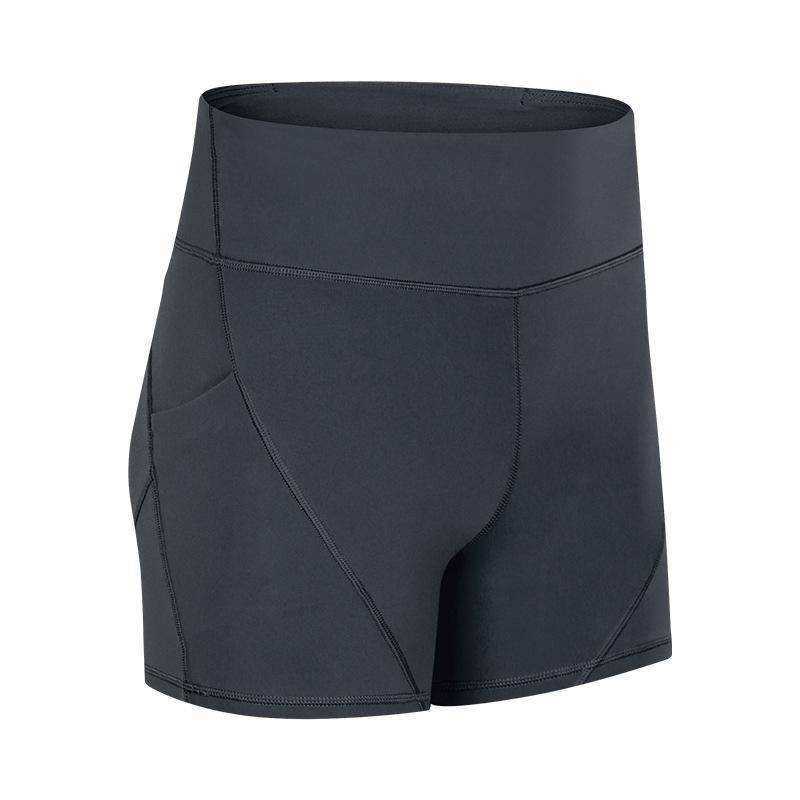 High Waisted Smooth Anti-sweat Plain Athletic Yoga Shorts with Two Side Pocket