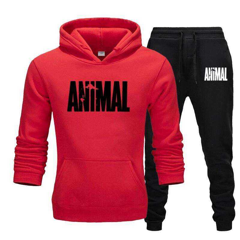 Men's Autumn Winter Animal Print Sweatshirt Tops Pants Sets/Hoodies+Pants