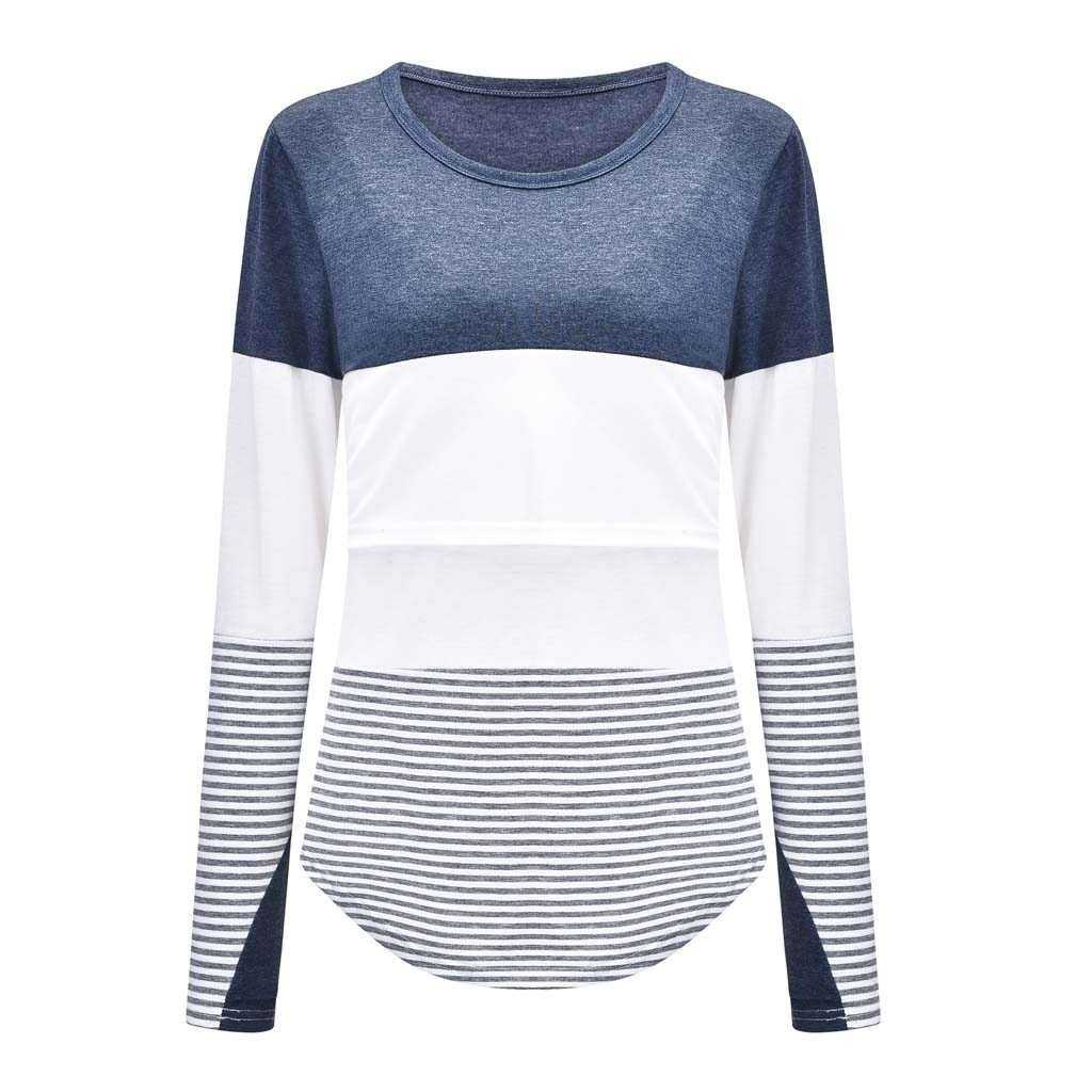 Breastfeeding Long Sleeve Striped O-neck Shirt