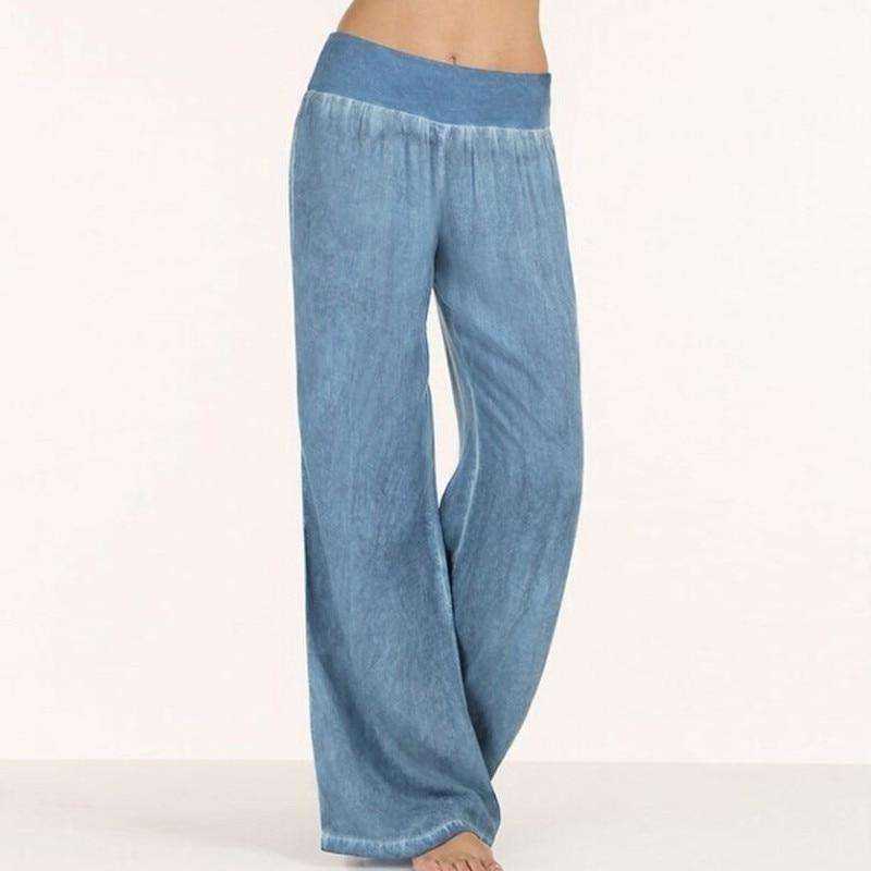 Casual Elastic High Waist Denim Wide Leg Pants