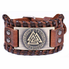 Aesthetic Men Leather Bracelet Metal Engraved Scandinavian Viking Nordic Runes