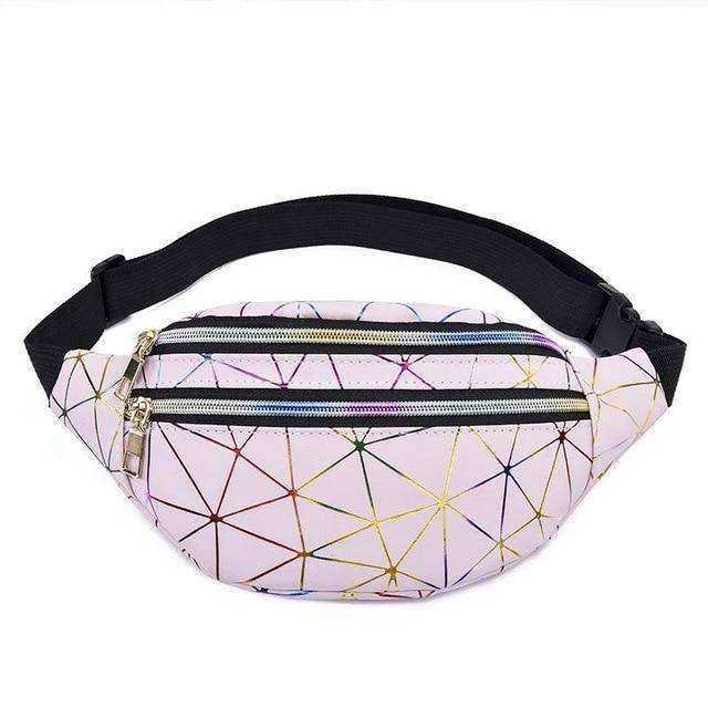 Holographic Waist Belt Bag Women Pink Silver Fanny Geometric Pack