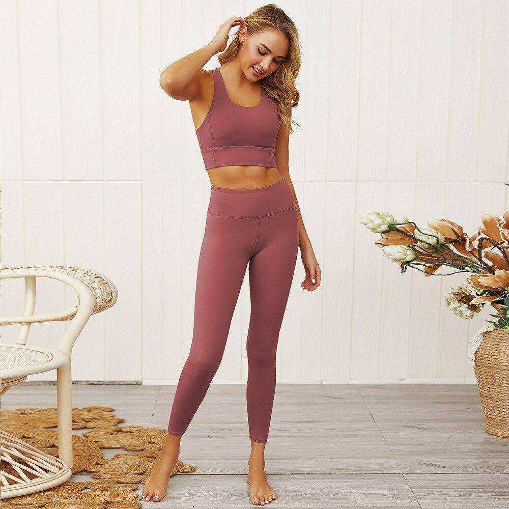 Seamless Sports Set Push Up Sleeveless Tank Tops and Leggings Set