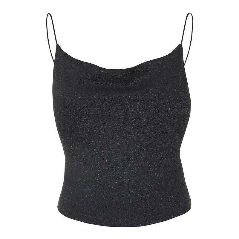 Tops Loose Spaghetti Straps Glitter backless female T-shirt