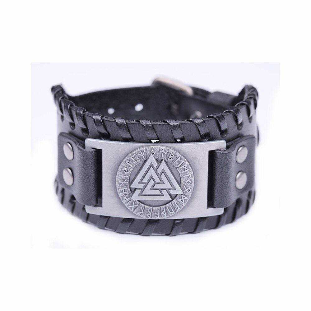Aesthetic Men Leather Bracelet Metal Engraved Scandinavian Viking Nordic Runes