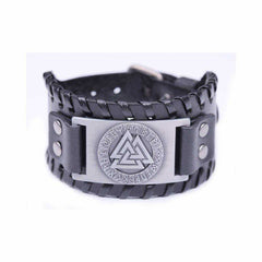 Aesthetic Men Leather Bracelet Metal Engraved Scandinavian Viking Nordic Runes