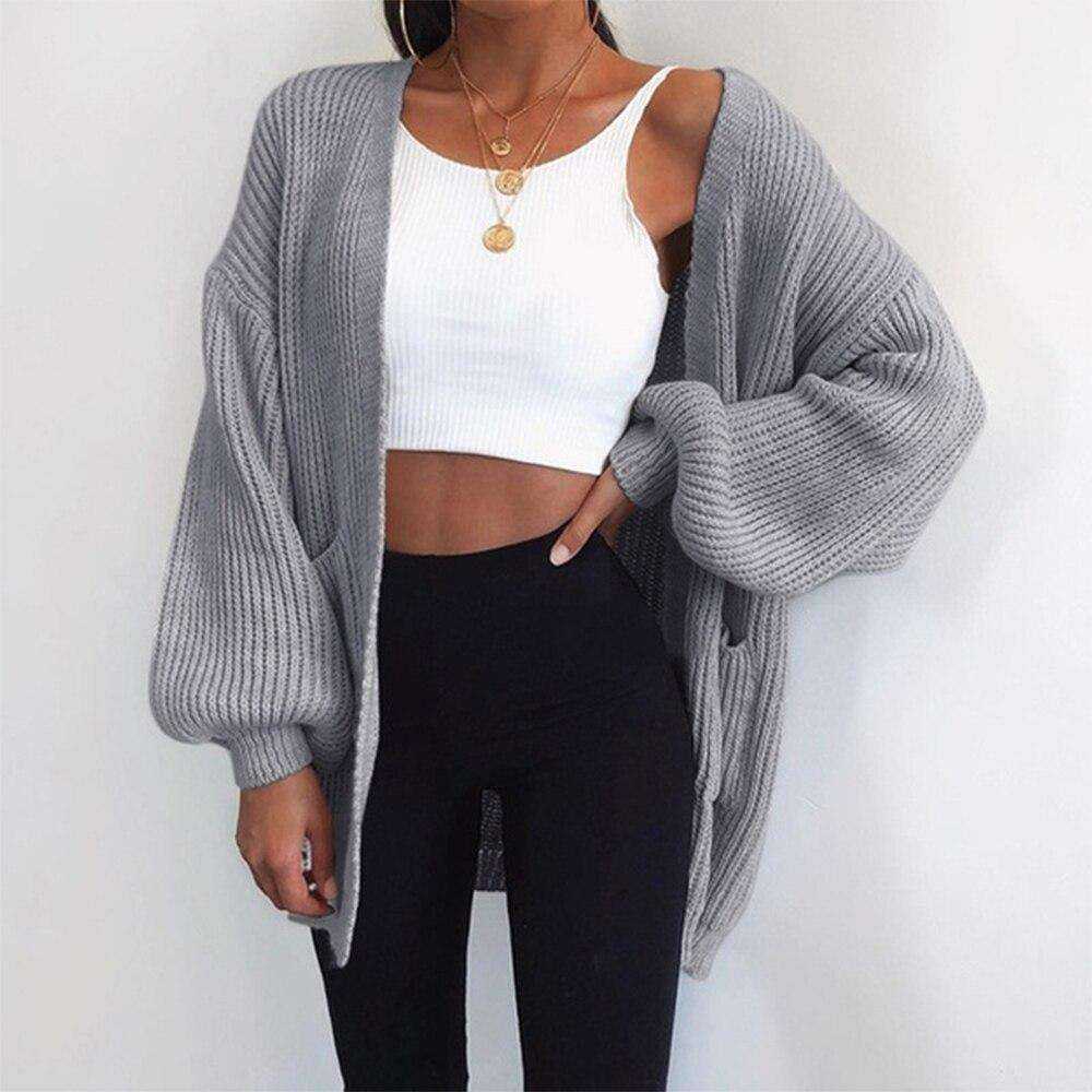 Winter Coat Long Sleeve Loose Cardigan Open Stitch