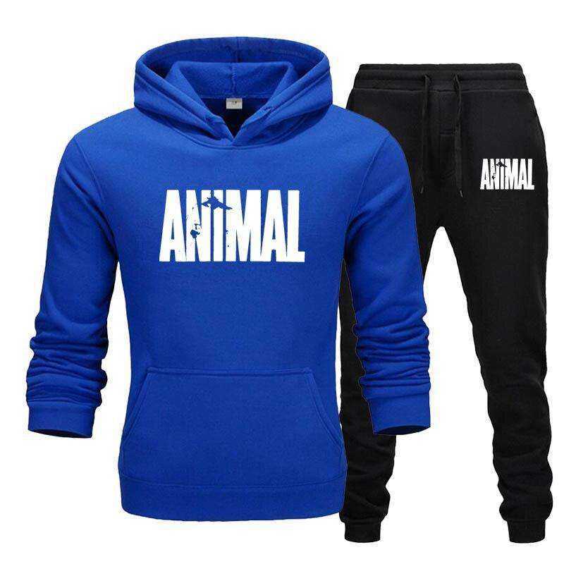 Men's Autumn Winter Animal Print Sweatshirt Tops Pants Sets/Hoodies+Pants