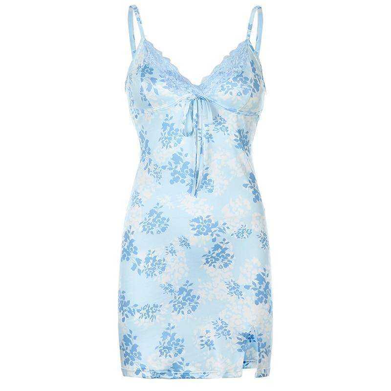 Fashion Spaghetti Strap Lace V Slit Cami Dresses