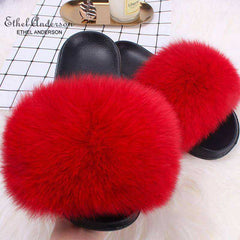 2020 Fox Raccoon Fur Slippers Lady Retro Flip Flops Summer