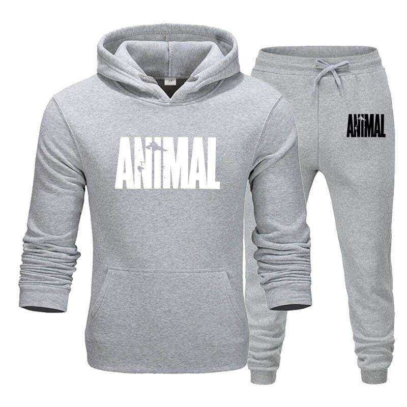 Men's Autumn Winter Animal Print Sweatshirt Tops Pants Sets/Hoodies+Pants