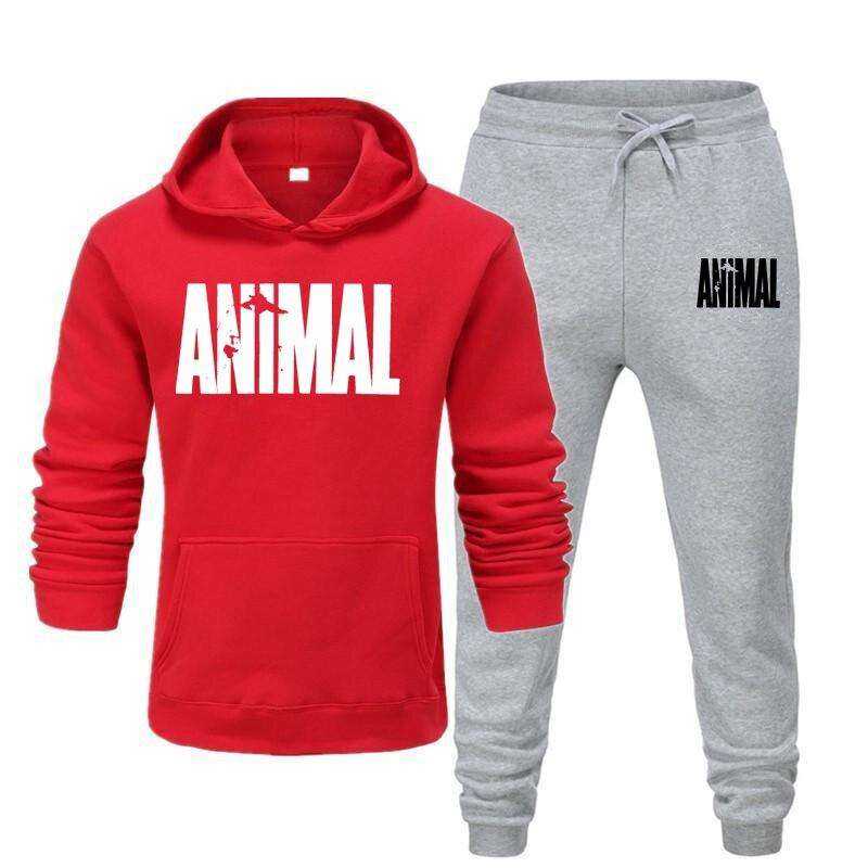 Men's Autumn Winter Animal Print Sweatshirt Tops Pants Sets/Hoodies+Pants