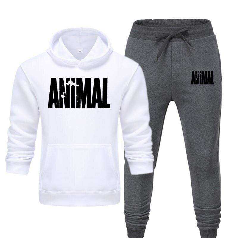 Men's Autumn Winter Animal Print Sweatshirt Tops Pants Sets/Hoodies+Pants