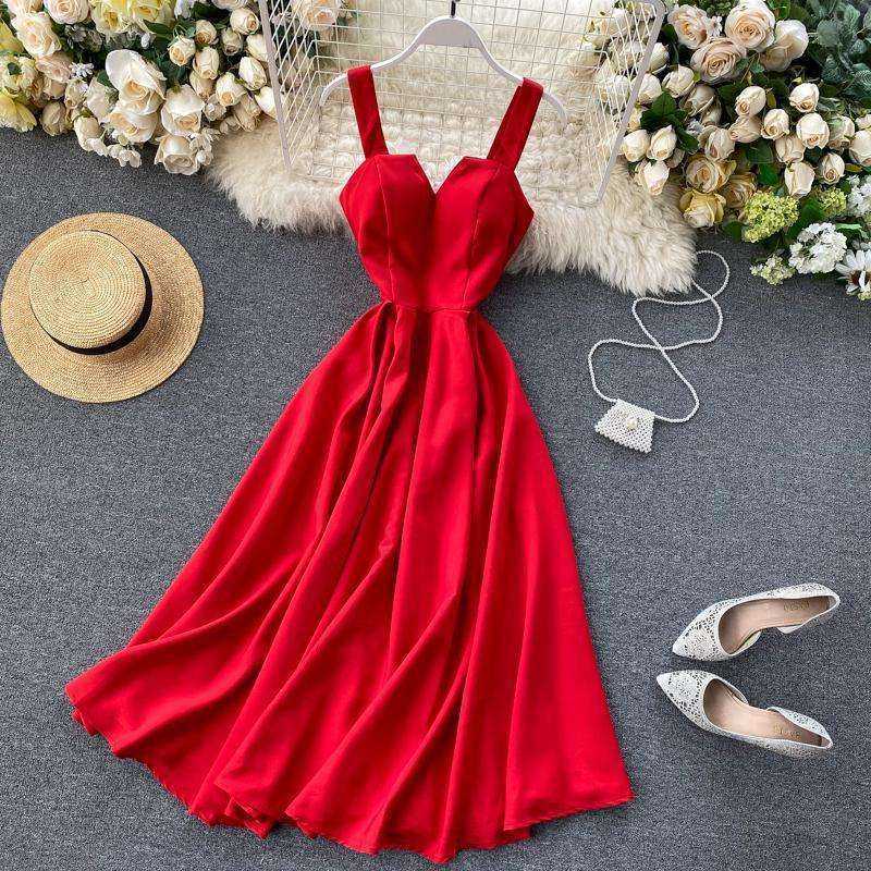 V-neck Vintage Back Bandage Elegant Swing Long Dress
