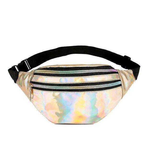 Holographic Waist Belt Bag Women Pink Silver Fanny Geometric Pack