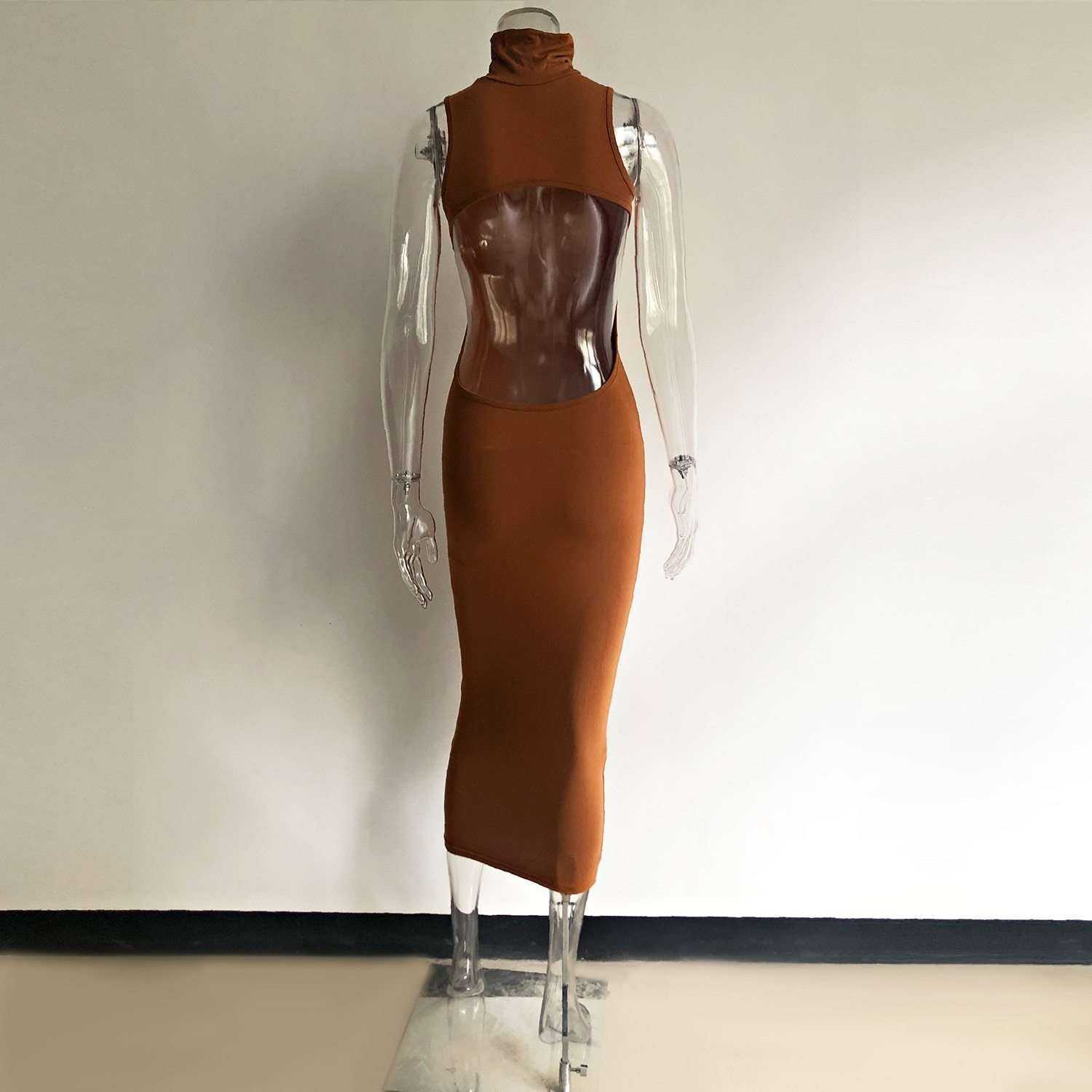 Women's High Turtleneck Backless Maxi Long Dress
