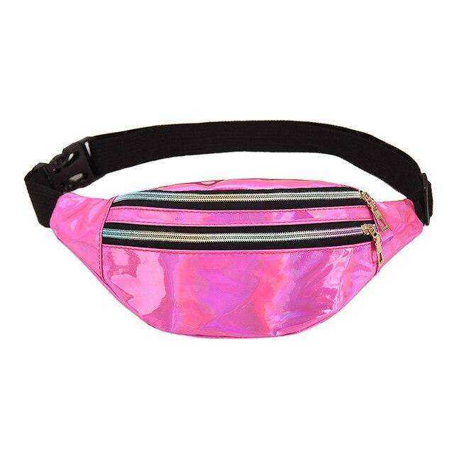 Holographic Waist Belt Bag Women Pink Silver Fanny Geometric Pack