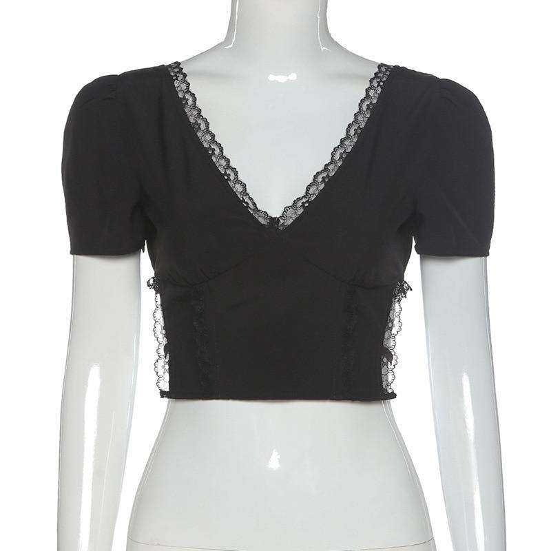 Sexy Bodycon Lace Black Backless Mesh Bandage Women Summer Crop Tops