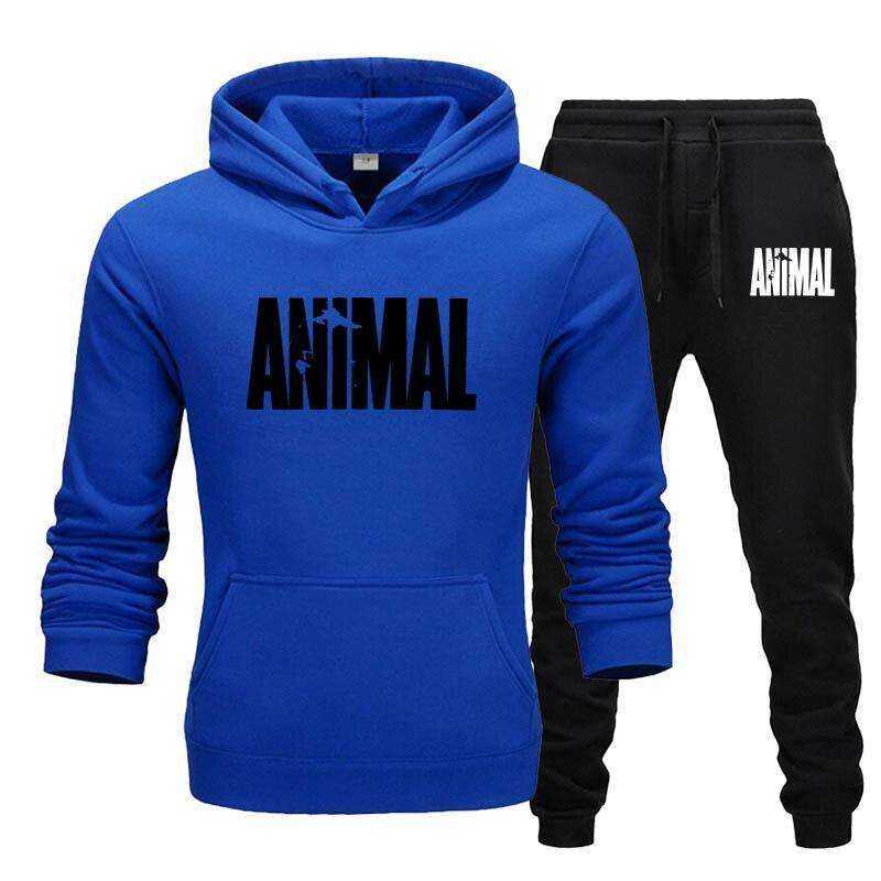 Men's Autumn Winter Animal Print Sweatshirt Tops Pants Sets/Hoodies+Pants
