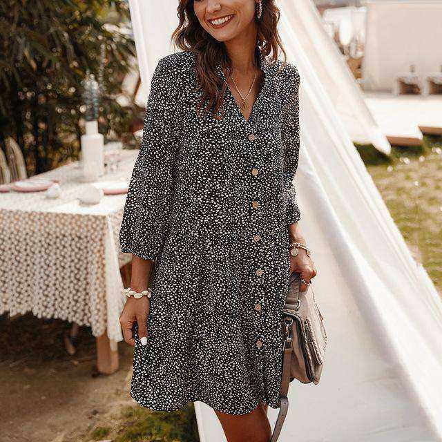 Floral Causal Loose Short Mini Dresses Three Quarter Sleeve Spring