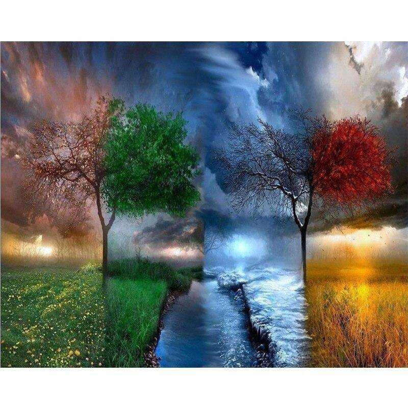 DIY Framed Painting Four Seasons Tree For Home Adults Room Decoration