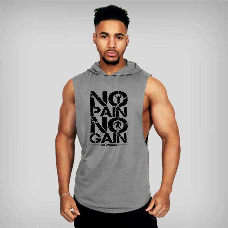 Men's Brand Gyms Clothing Bodybuilding Hooded Cotton Sleeveless Tank Top