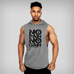 Men's Brand Gyms Clothing Bodybuilding Hooded Cotton Sleeveless Tank Top